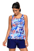 Sexy Blue Coral Floral Print Tankini and Short Swimsuit